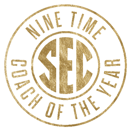 Seal with the SEC logo and the text 'Nine Time Coach of the Year' around it.